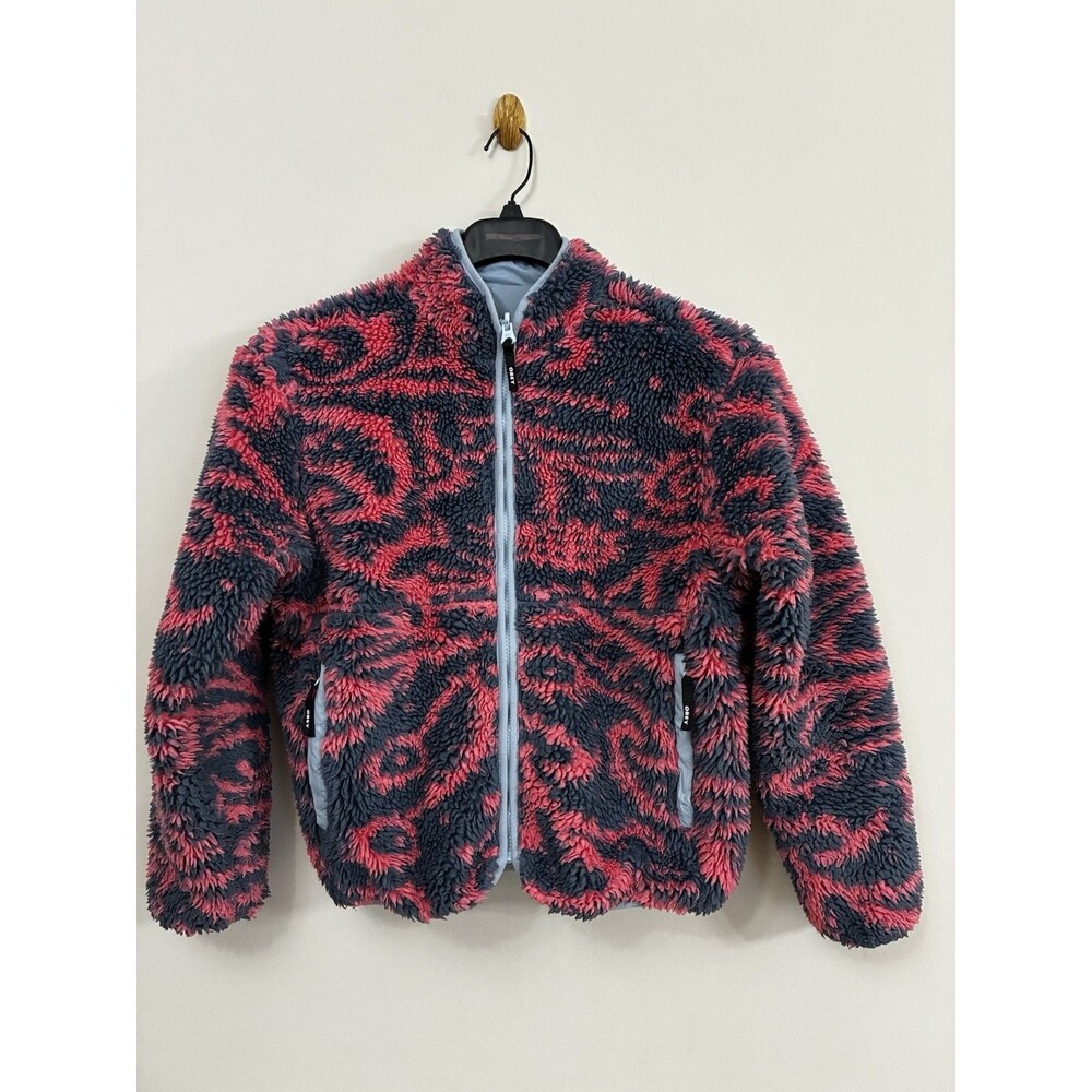 OBEY Teddy Bear Women's Aiden Sherpa Jacket Reversible Sweet Coral Multi Size XS - Picture 3 of 15